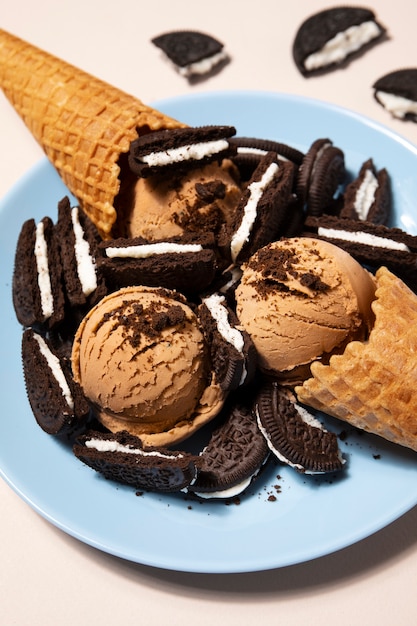 Foto gratuita bodegón de galletas y helado