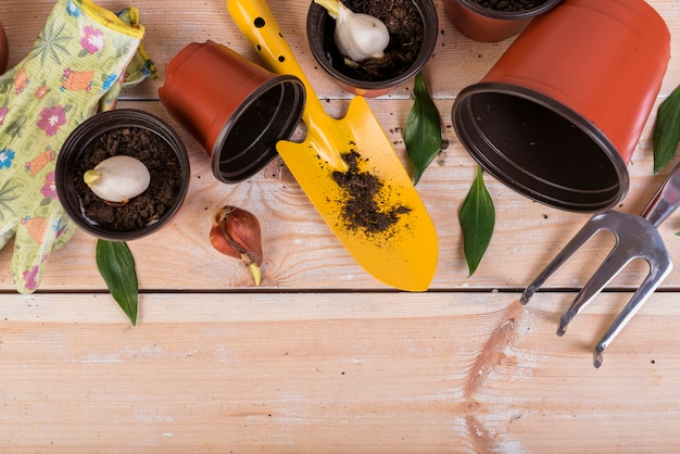 Bodegón con objetos de jardinería