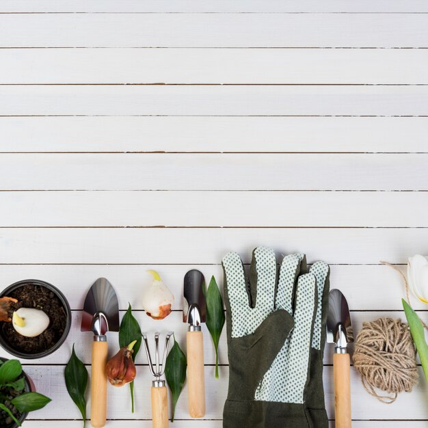 Bodegón con objetos de jardinería