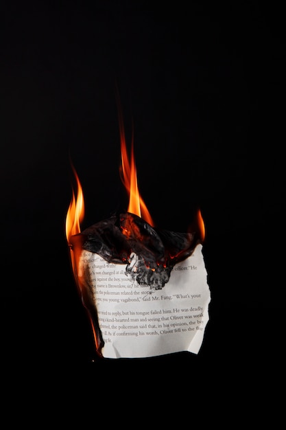Bodegón de papel quemado con llamas