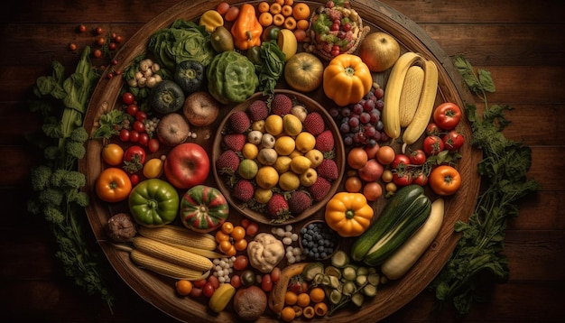 Bodegón saludable de otoño verduras orgánicas frescas generadas por IA