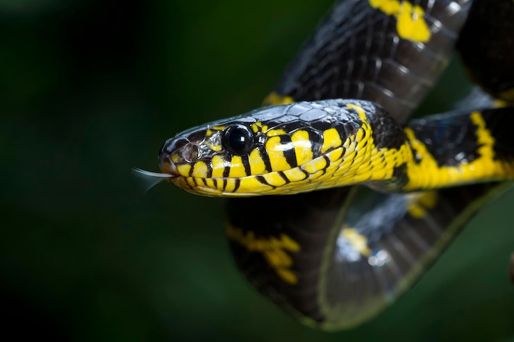 Foto gratuito boiga serpiente dendrophila amarillo anillado en madera