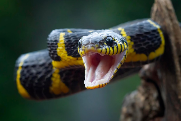 Foto gratuito boiga serpiente lista para atacar boiga dendrophila animal closeup