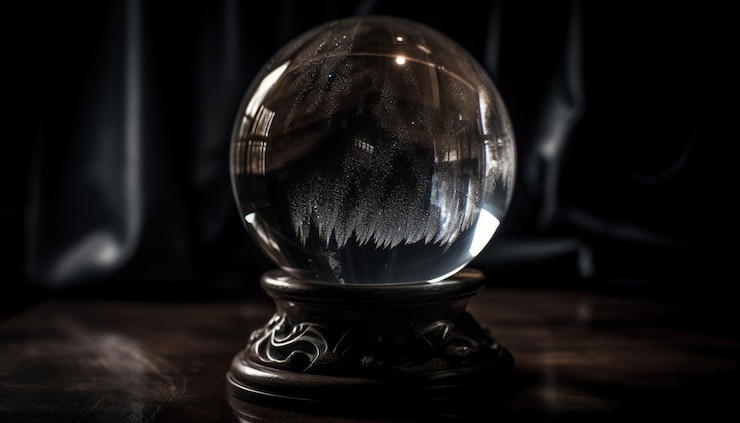 Foto gratuito una bola de cristal sobre una mesa de madera generada por ia