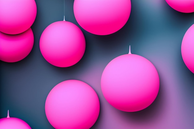 Bolas rosas sobre un fondo azul con la palabra navidad en la parte inferior.