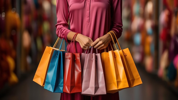 Foto gratuita bolsas de compras coloridas llevadas por una niña