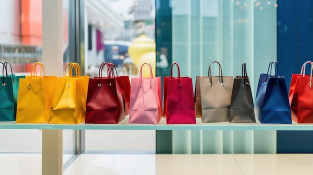 Foto gratuita bolsas de compras vibrantes contra el telón de fondo de un centro comercial suave