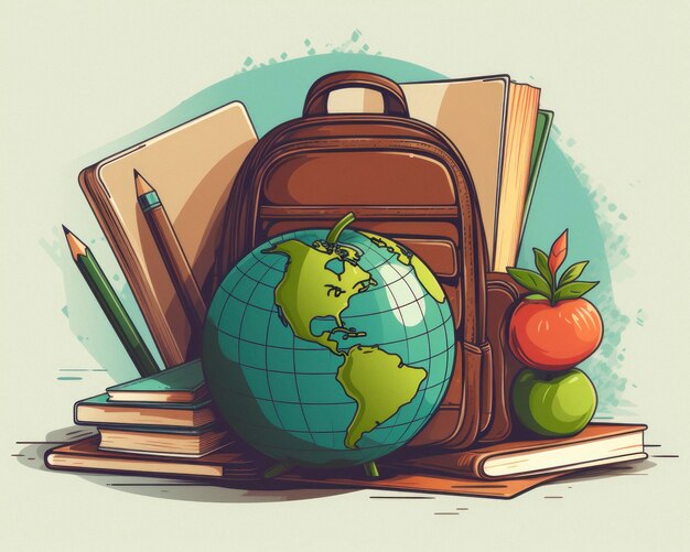 Bolso de libros en estilo de arte digital para el día de la educación