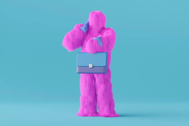 Foto gratuito bolso de mano de dibujos animados de yeti morado