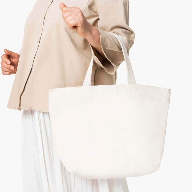 Bolso tote de lona beige con espacio de diseño