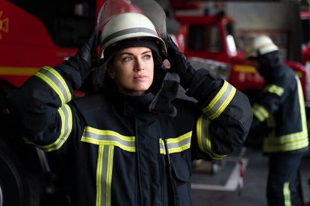 Bombero en casco de seguridad