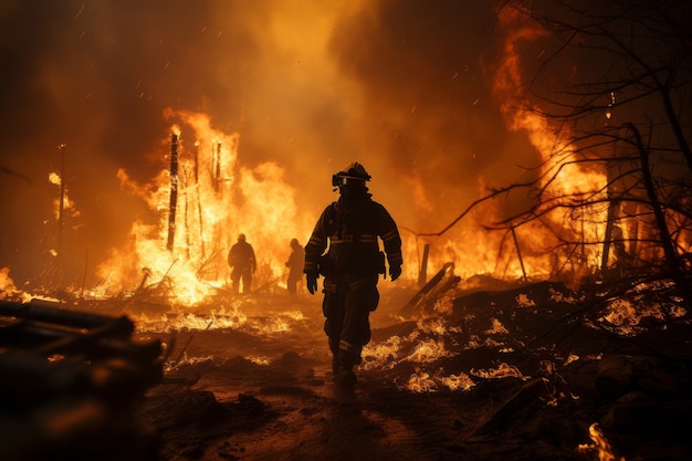 Bombero intentando contener el incendio forestal