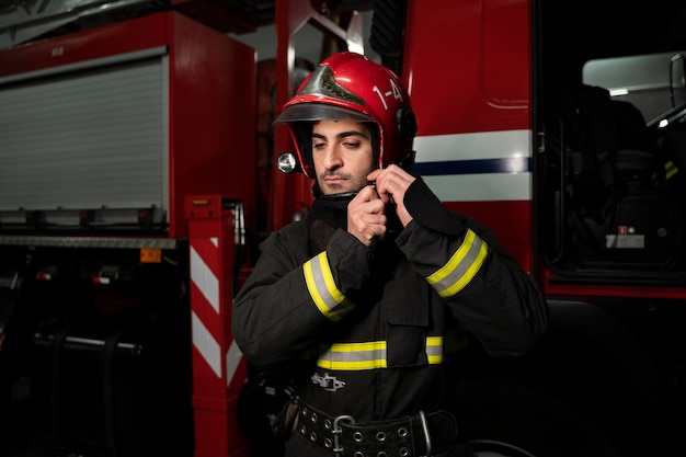 Bombero listo para su misión.