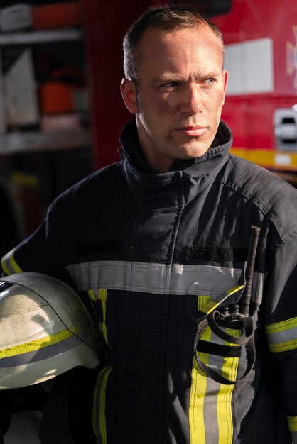 Bombero masculino en la estación