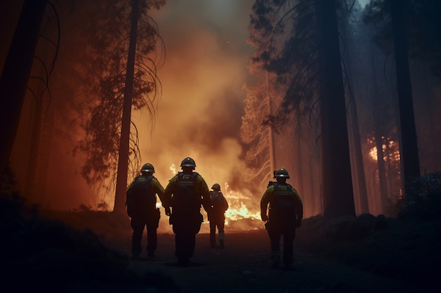 Foto gratuita los bomberos ayudan con los incendios forestales de la naturaleza