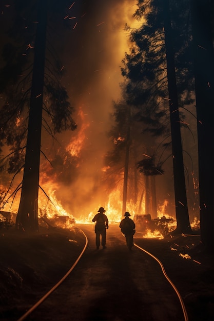 Foto gratuita los bomberos ayudan con los incendios forestales de la naturaleza