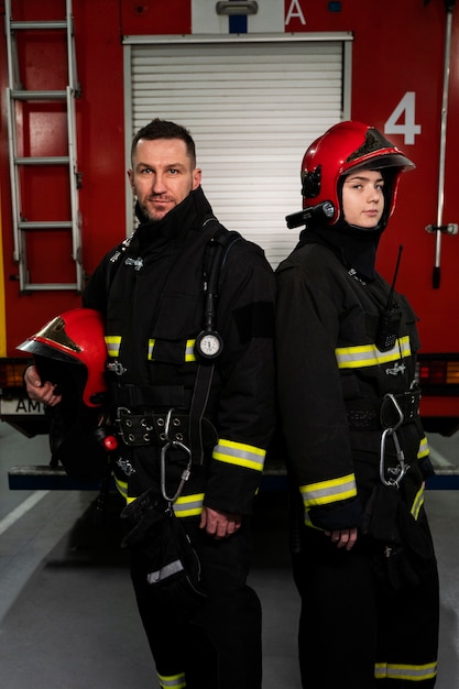 Bomberos listos para su misión.