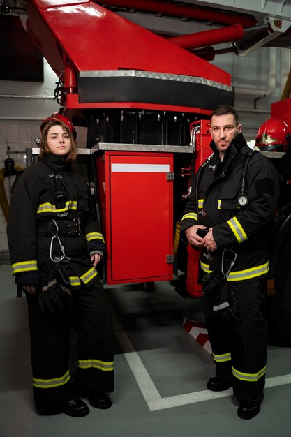 Bomberos listos para su misión.