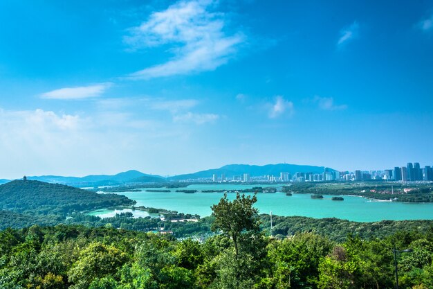 Bonito paisaje con naturaleza y cielo azul 