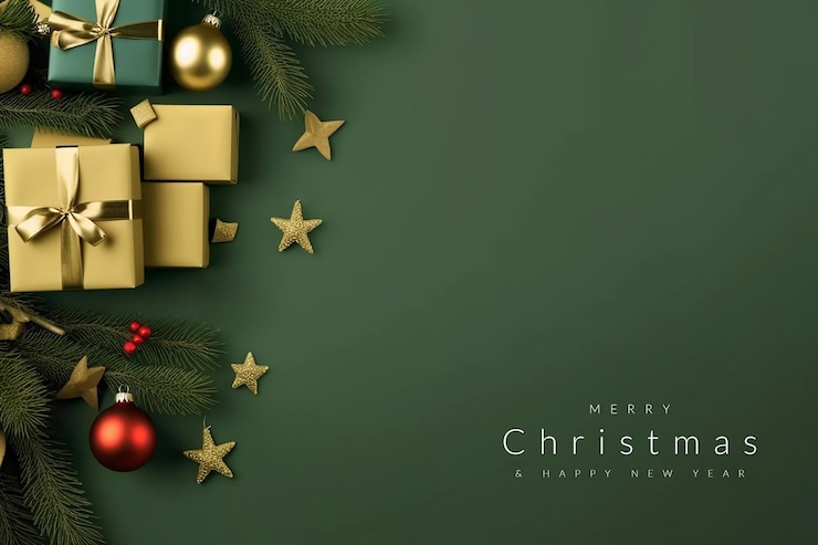 Foto gratuito bonito saludo de navidad sobre fondo verde con copyspace