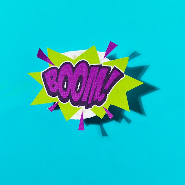 Boom comic texto coloreado estilo de arte pop efecto de sonido