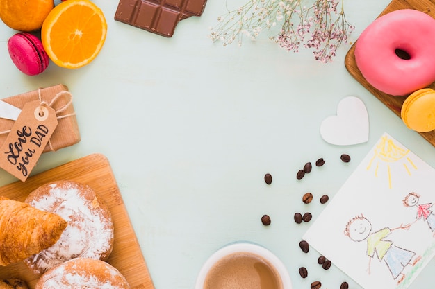 Borde de imagen linda y comida para el desayuno