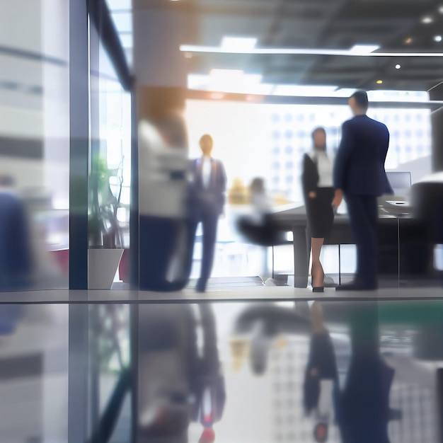 Foto gratuita borrosa suave de personas reunidas en la mesa gente de negocios hablando en la oficina moderna generativa ai