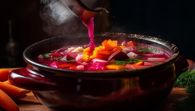 Foto gratuita borscht vegetariano recién cocinado perfecto para el almuerzo generado por ia