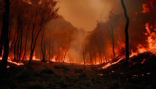 Bosque ardiente espeluznante misterio infierno de llamas IA generativa