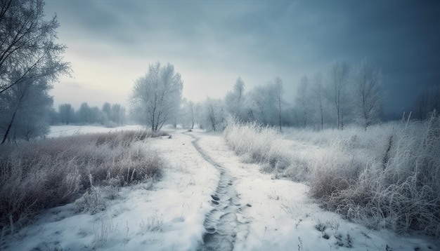 Bosque invernal misterioso belleza tranquila en la naturaleza generada por IA