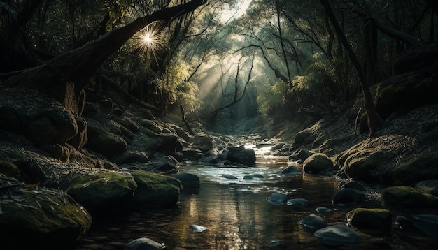 Bosque otoñal misterioso en la noche belleza encantada generada por IA