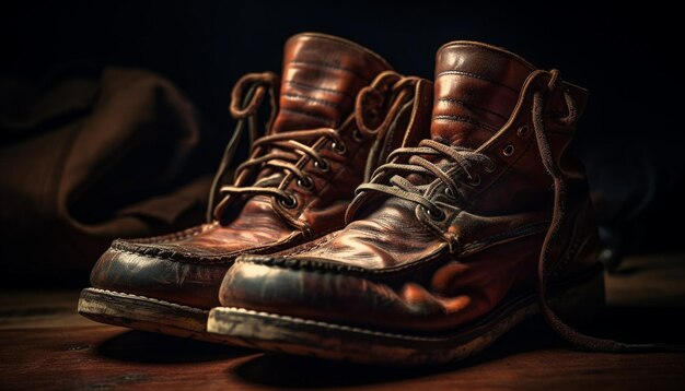 Bota de senderismo de cuero vintage para aventuras al aire libre para hombres generada por IA