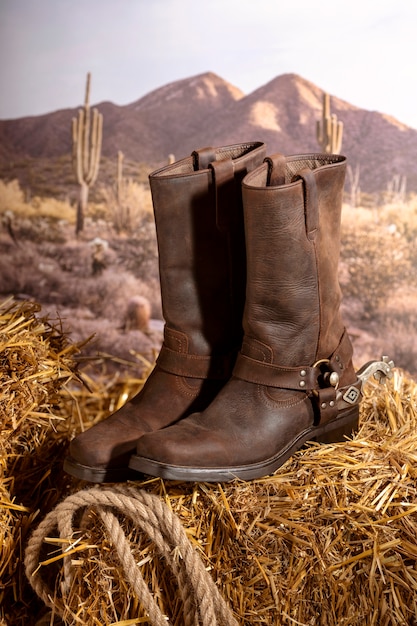 Botas vaqueras de alto ángulo al aire libre