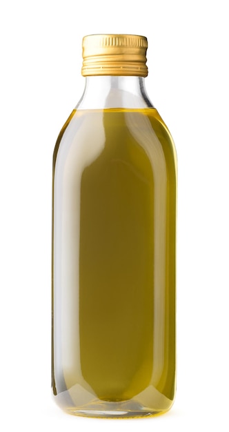 Botella de aceite de oliva aislado sobre fondo blanco.