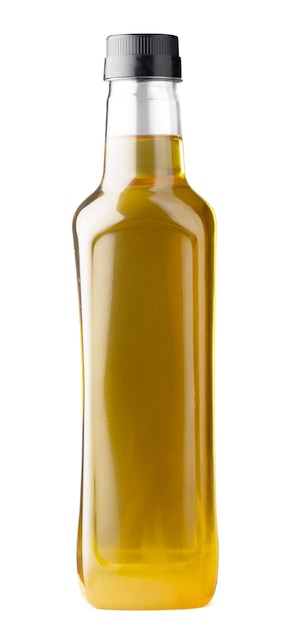 Botella de aceite de oliva aislado sobre fondo blanco.
