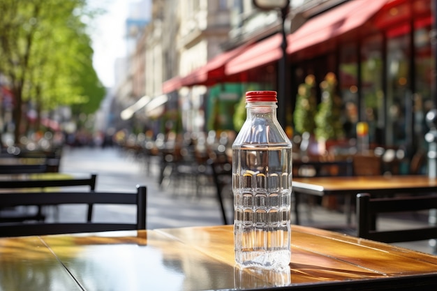 Botella de agua transparente al aire libre