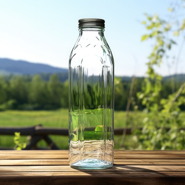 Botella de agua transparente al aire libre