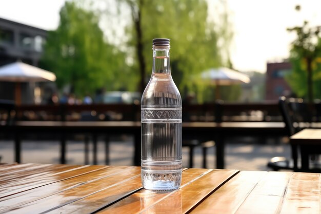 Botella de agua transparente al aire libre