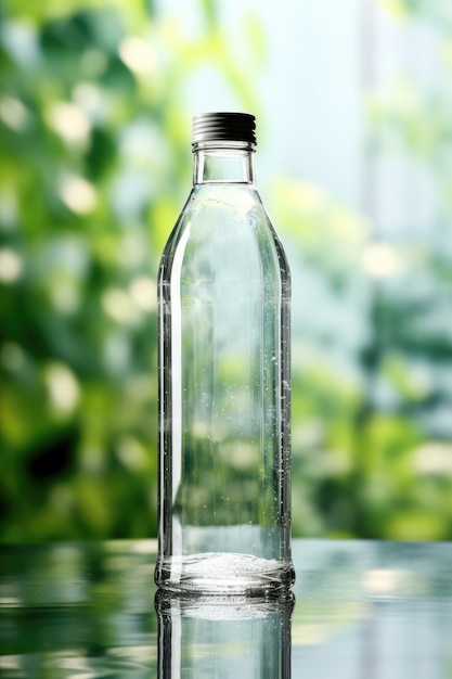 Botella de agua transparente al aire libre