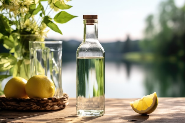 Botella de agua transparente al aire libre