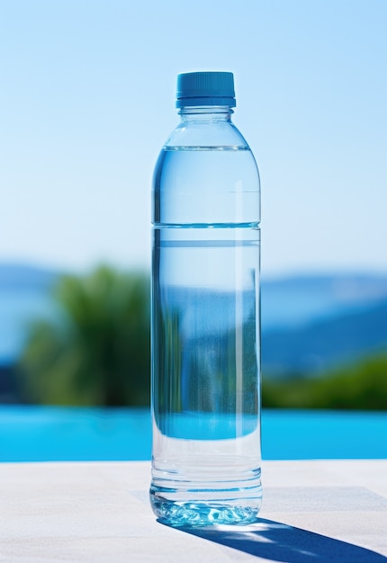 Botella de agua transparente al aire libre