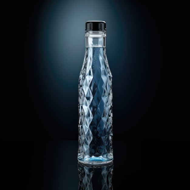 Botella de agua transparente en el estudio