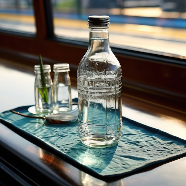 Foto gratuita botella de agua transparente en interiores