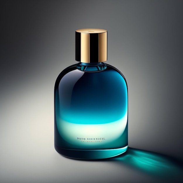 Una botella azul de perfume con la palabra fuente conti.