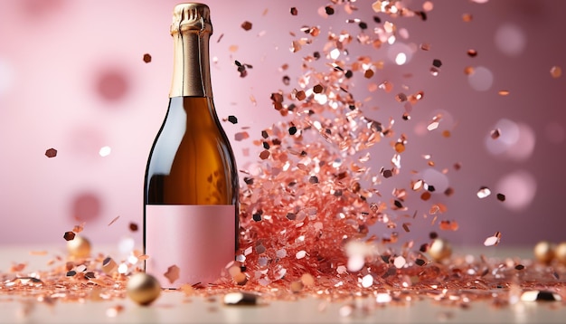Foto gratuita botella de champán de lujo vertiendo líquido dorado celebrando una fiesta de cumpleaños generada por inteligencia artificial