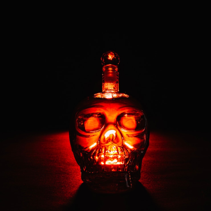 Foto gratuito botella de cristal espeluznante en oscuridad