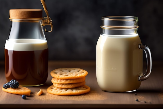 Una botella de leche de vainilla francesa y un tarro de leche de vainilla francesa de vainilla francesa de vainilla francesa de vainilla francesa de vainilla francesa.