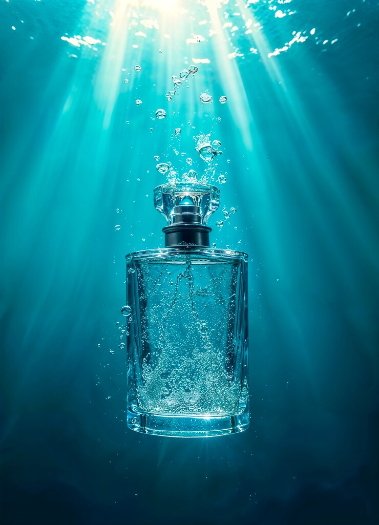 Botella de perfume en la naturaleza