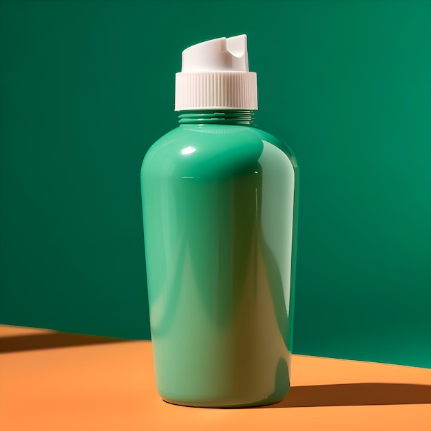 Foto gratuita botella de plástico de crema o loción sobre un fondo verde