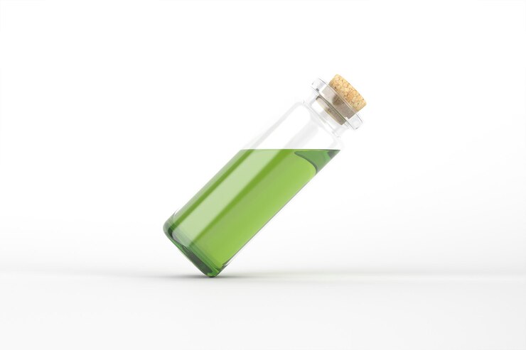 Foto gratuito botella de poción verde aislada
